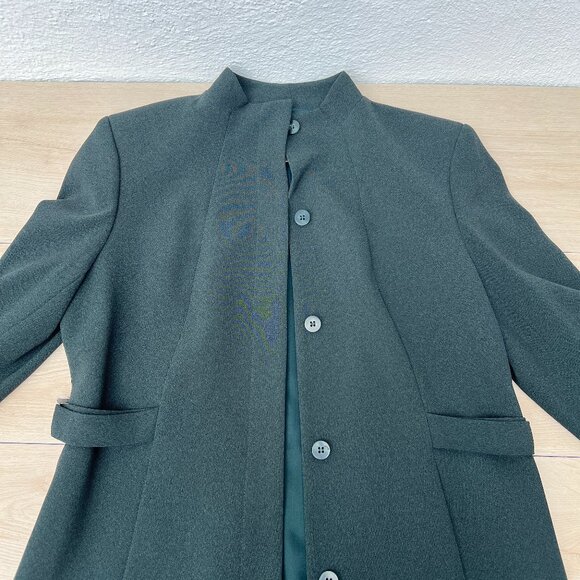 Alfani Military-Style Long Line Jacket Mandarin Collar Deep Green Size 8 Petite - Picture 8 of 16